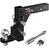 Adjustable Trailer Hitch Ball Mount, Fits 2" Receiver, 2" Tow Ball, 9-1/2" Drop&8-1/4" Rise, 7500lbs Heavy Duty Hitch with Sc