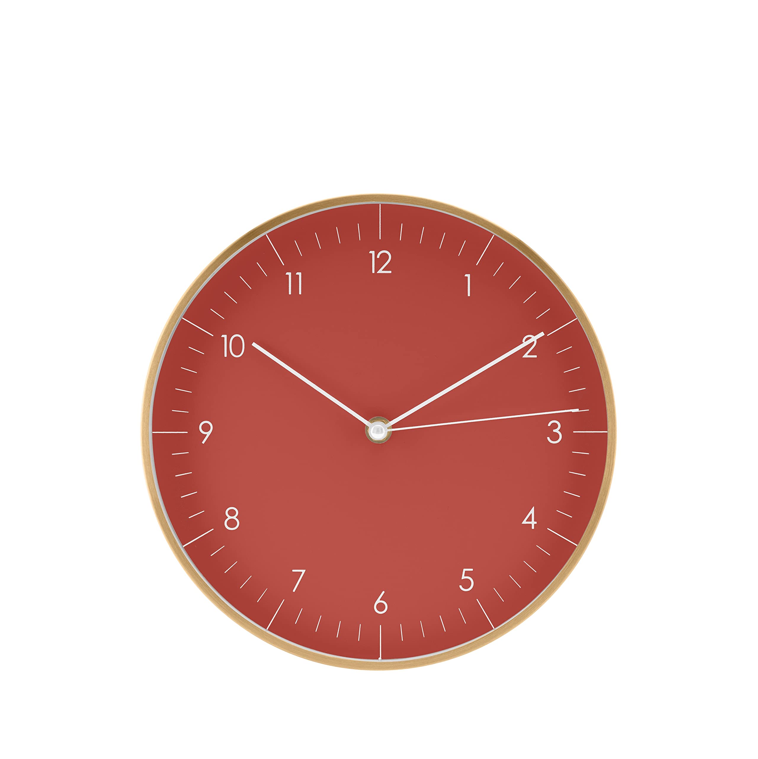 LUUK LIFESTYLE Wall Clock Small Round Silent Non-ticking (10in), Modern design, Easy to read, Gift for new home, Wall decor for living room, Kitchen, Bedroom, School, Office, Bathroom, in Red and Gold — image 1