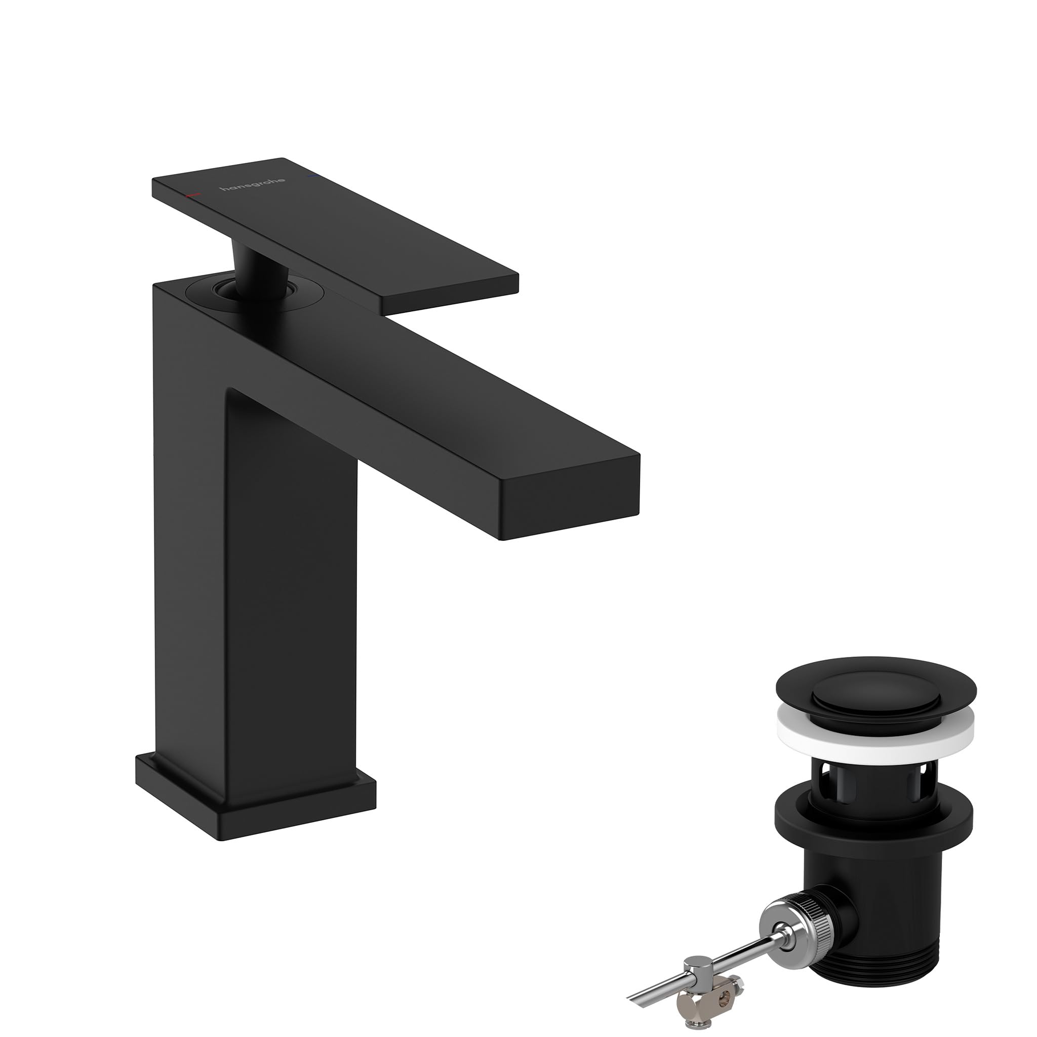 hansgrohe Tecturis E - bathroom tap with pop-up waste set, bathroom sink tap with spout height 110 mm, basin mixer tap water-saving (EcoSmart+), matt black, 73010670