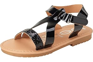 bebe Toddler Girls Sandals - Glitter Hook & Loop Closure Multi Strap Open Toe Summer Flat Dress Toddlers Kids Sandals