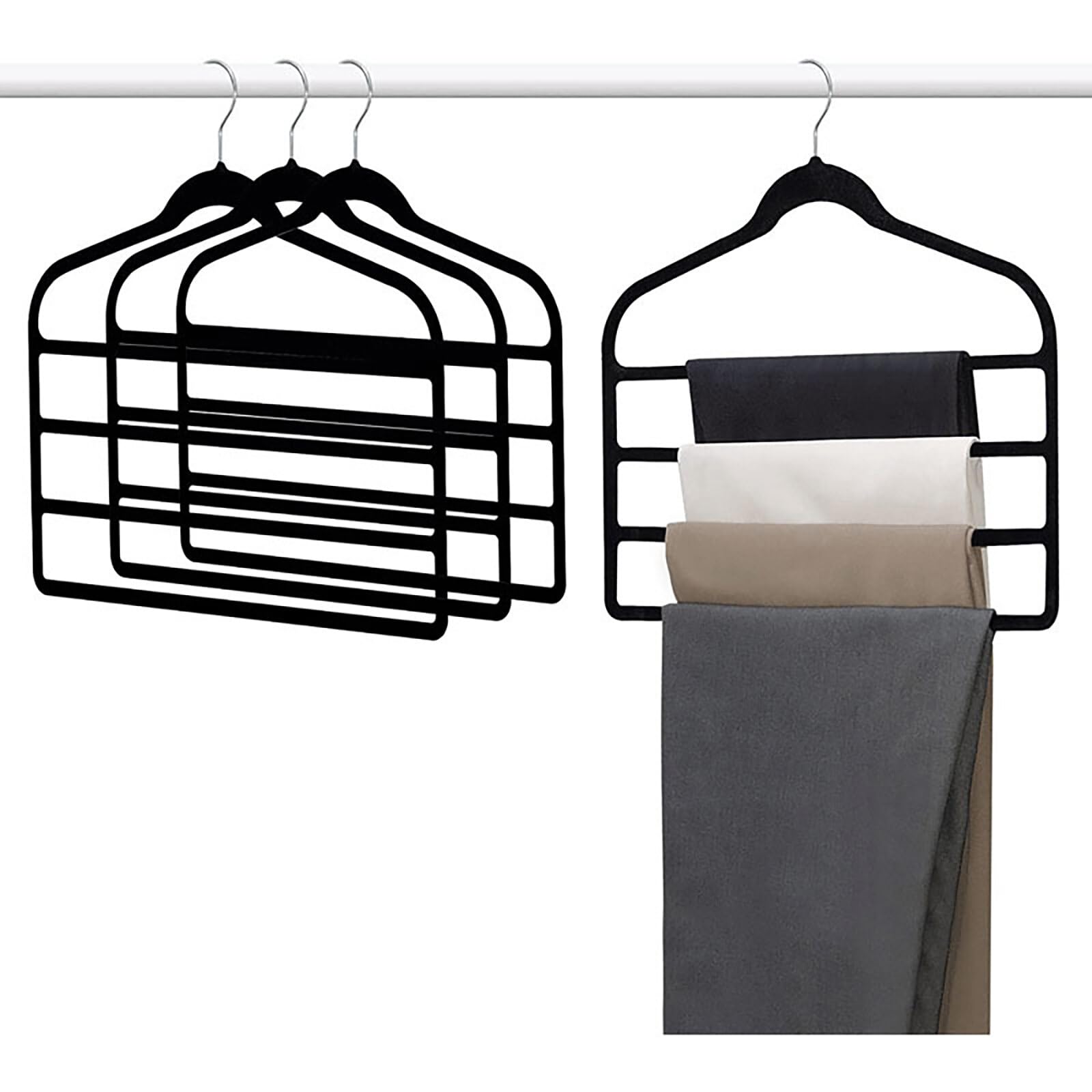 Nicoone Trouser Hangers,4 Pack Velvet Jeans Hangers Space Saving,Multi Bar Clothes Hanger Closet Storage Organizer for Trousers Belts Ties Towels