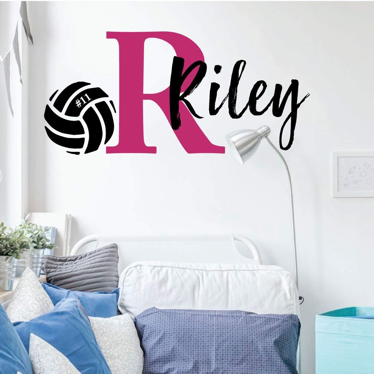 Volleyball Wall Decal | Personalized Monogram Vinyl Decor for Bedroom or Playroom | Sports Team Decoration | Black, White, Red, Blue, Green, Purple, Pink, Yellow, Other Colors | Small, Large Sizes