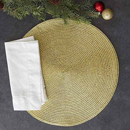 DII Woven Placemats Collection Metallic Round Placemat Set, 15", Gold