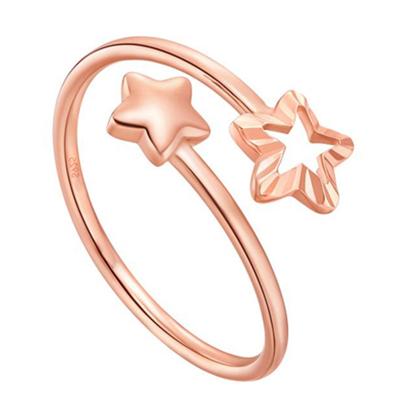 YIXUYU Women's Adjustable Ring Shape of 2 Stars 925 Sterling Silver Rose Gold Plated Size L 1/2-P 1/2 Christmas Gift
