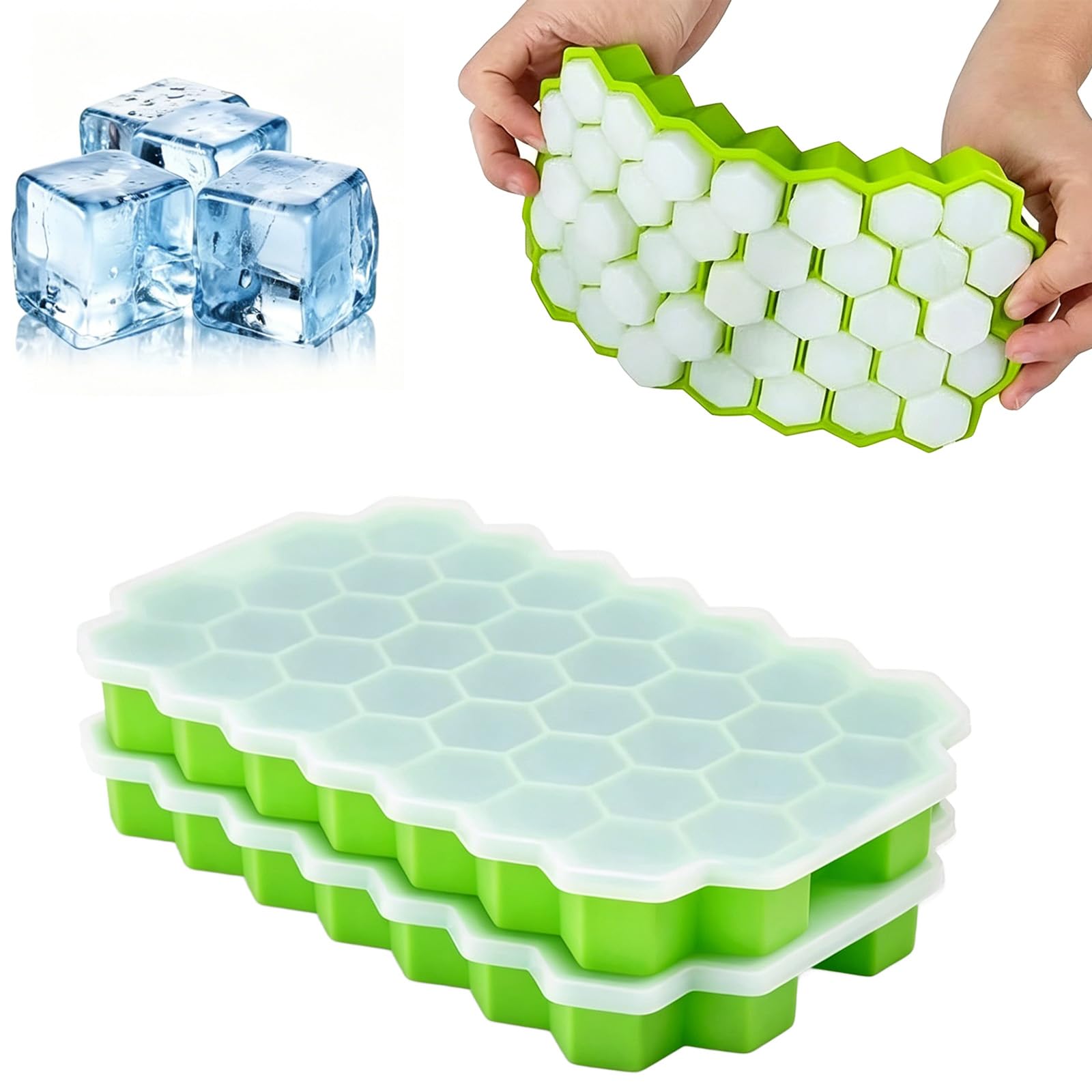 2 PCS Ice Cube Trays with Lids 37 Cubicle Food Grade Ice Freezer Silicone Ice Cube Maker to Frozen Drinks for Chilled Drinks, Whiskey & Cocktails