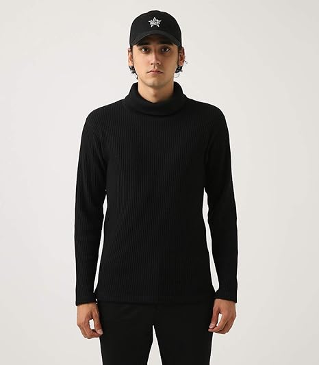 Amazon アズールバイマウジー Azul By Moussy トップス 長袖 ビッグワッフルタートルネックプルオーバー メンズ L ブラック Tシャツ カットソー 通販