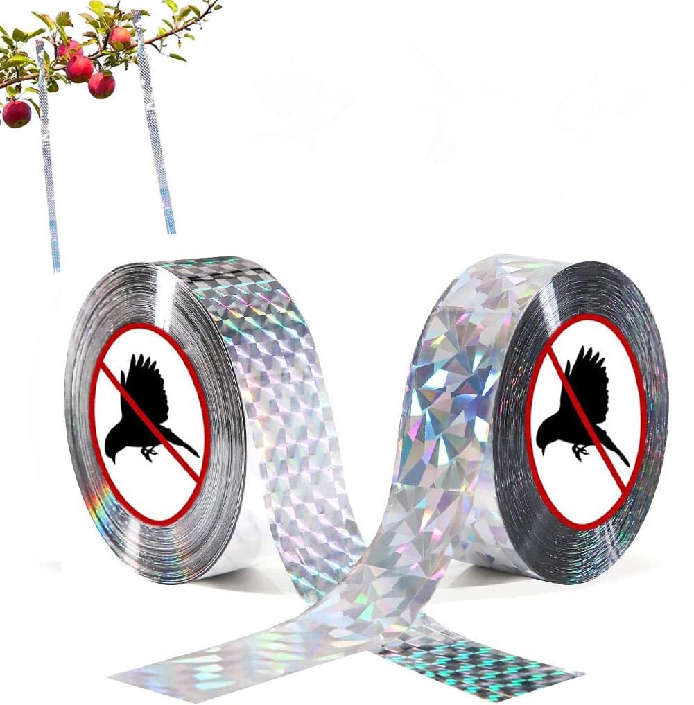 2pcs Bird Scare Tape,Holographic Reflective Bird Scarer Tape, 328ft Dual-Sided Laser Reflective Ribbon for Gardens, Farms, Balconies & Home Use