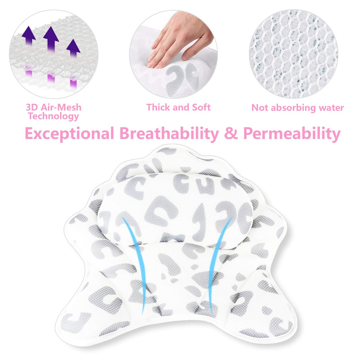 MoKasi Bath Pillow Tub Pillow - Thicker Bathtub Cushion for Head/Shoulder/Neck/Back Support, Ergonomic Jacuzzi Pillow Spa Relaxation Accessories 3D Air Mesh Headrest with Strong Suction Cup & Hook : Beauty