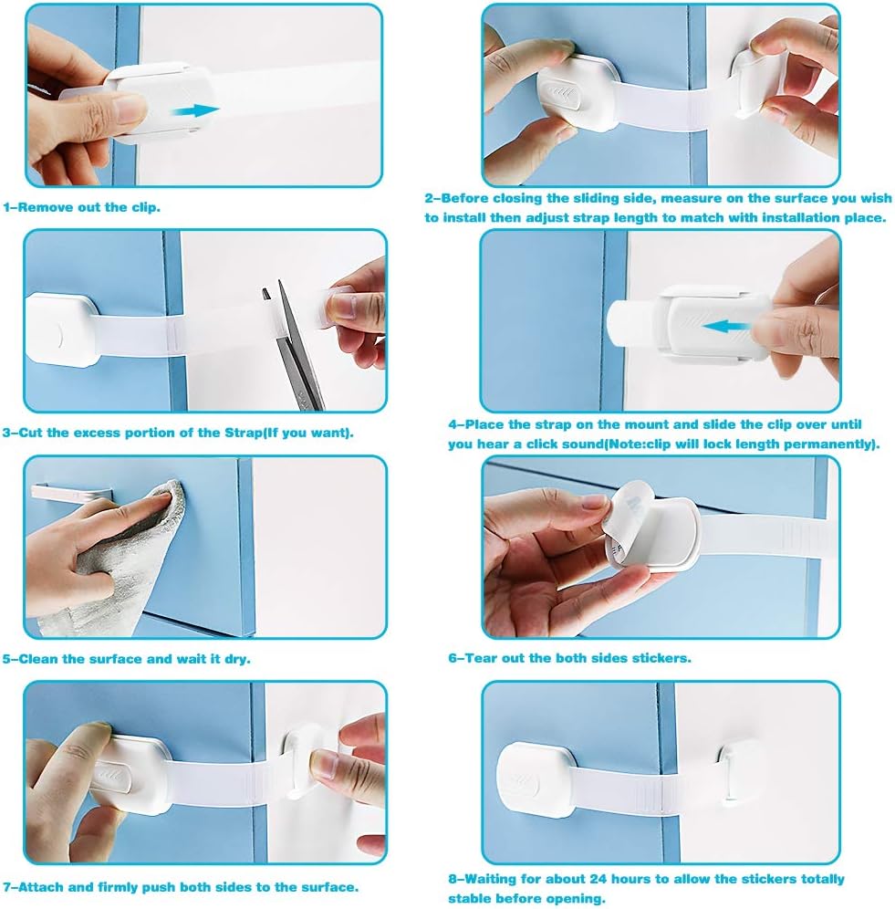 Child Safety Cupboard Locks Adjustable Baby Proof Cupboard Lock Self Adhesive Strap Latches for Fridge Cabinets, Drawers - Image 4