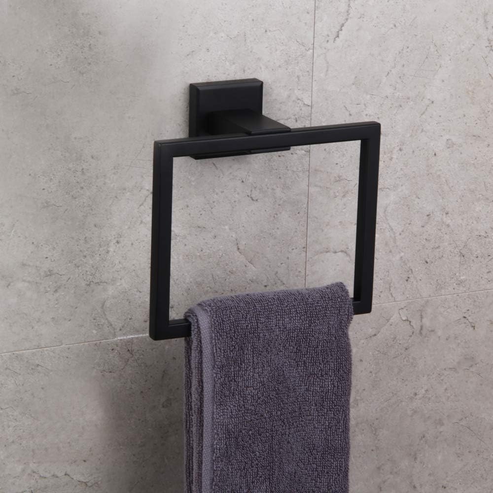 GERZWY Modern Black Towel Holder SUS304 Stainless Steel Towel Hanger Towel Ring for Bathroom Lavatory Wall Mount Contemporary Style JG1906-BK - - 