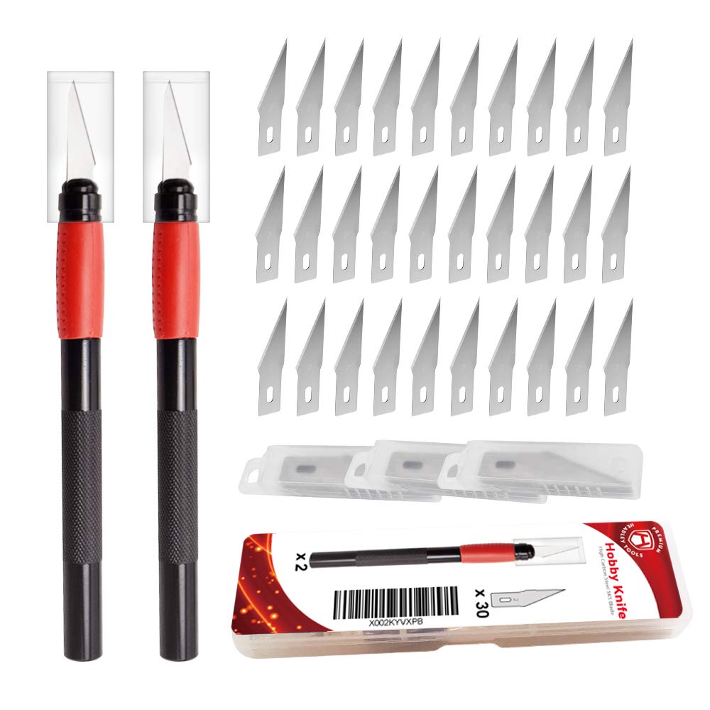 Photo 1 of 2 PCS Precision Craft Knife with 30PCS Exacto Knife Blades #2, HEADLEY TOOLS Hobby Knife Kit for Art, Scrapbooking, Stencil, Red