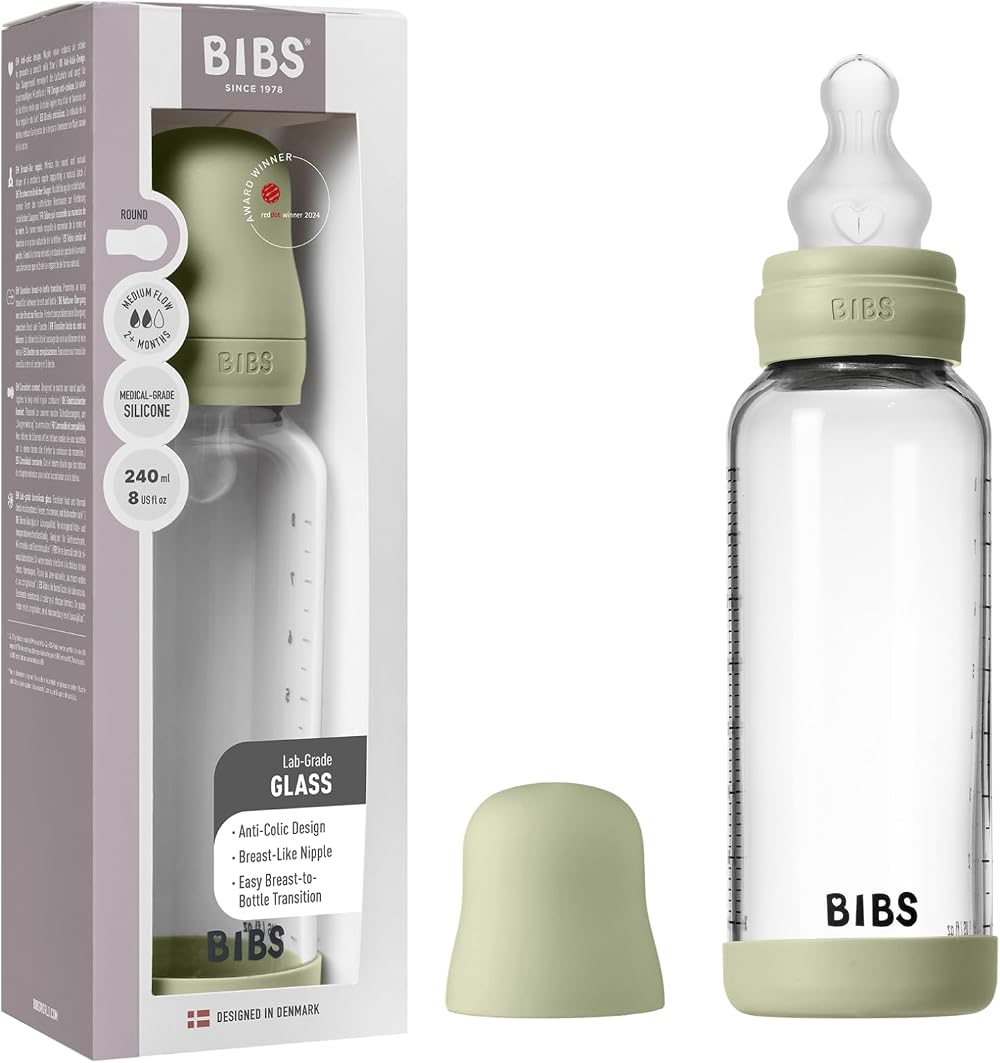 BIBS Baby Glass Bottle 240ml Anti-Colic Vented Teat Sage