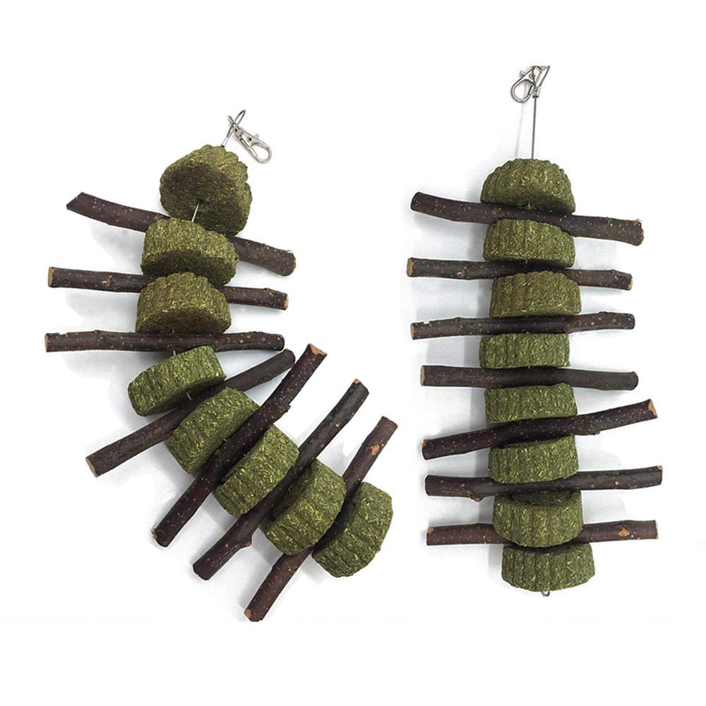 PeSandy Bunny Chew Toys for Teeth, 2PCS Organic Apple Wood Molar Sticks with Timothy Hay Circles for Bunny Chinchilla Guinea Pig Hamsters Holland Lop Prairie Dogs Squirrels, Improves Dental Health