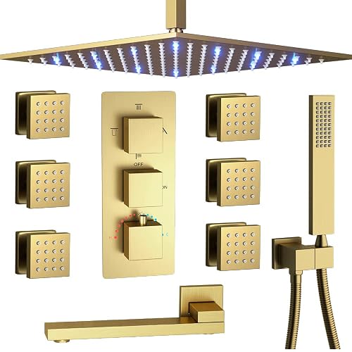 KATAIS Shower System Brushed Gold Thermostatic Shower System with Tub ...