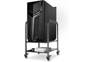 360TRONICS 360Tonics Computer Tower Floor Stand, Height Adjustable PC Stand, 2-Tier for Mini/Mid Tower, Full Metal Rolling CPU Holder Cart with Locking Caster Wheels for Home and Office