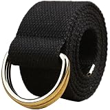 Ceinture En Tissu Noir 110 Cm à Double Anneau - Style Militaire, Largeur 4 Cm