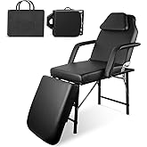 Portable Tattoo Chair, Adjustable Massage Facial Bed with Removable Headrest & Armrest, Foldable Spa Chair with Carry Bag, 73 Inch Esthetician Bed for Salon Beauty Barber Spa Tattoo (Black)