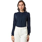 Allegra K Women's Business Casual Ruffled Collar Long Sleeve Chiffon Button Down Blouse