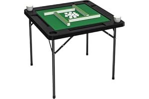 HXBOAUVS Folding Card Table with Green Felt Surface, 35.4" Square Multi-Game Mahjong Table, Domino and Poker Tables for 4 Players, Portable Design with Built-in Cup Holders for Home & Party Use,Black