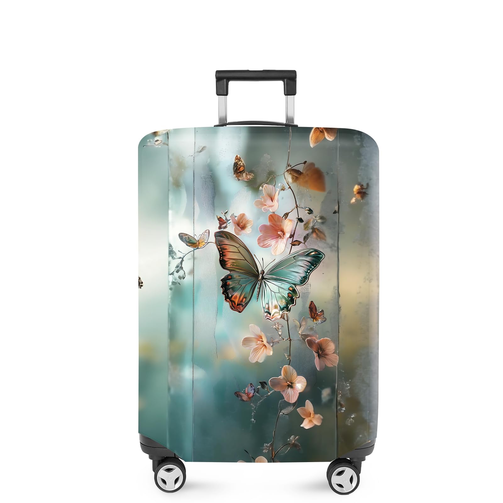 Photo 1 of ANNA QUEEN Dreamy Butterfly Luggage Cover, Colorful Butterfly & Flowers Design, Stretchable, Washable Travel Sleeve for 20-34 Inch Luggage