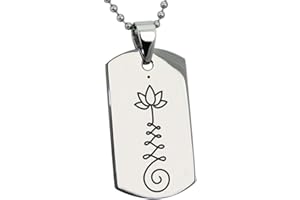 Tioneer Stainless Steel Sacred Lotus Unalome Symbol Dog Tag Pendant Necklace