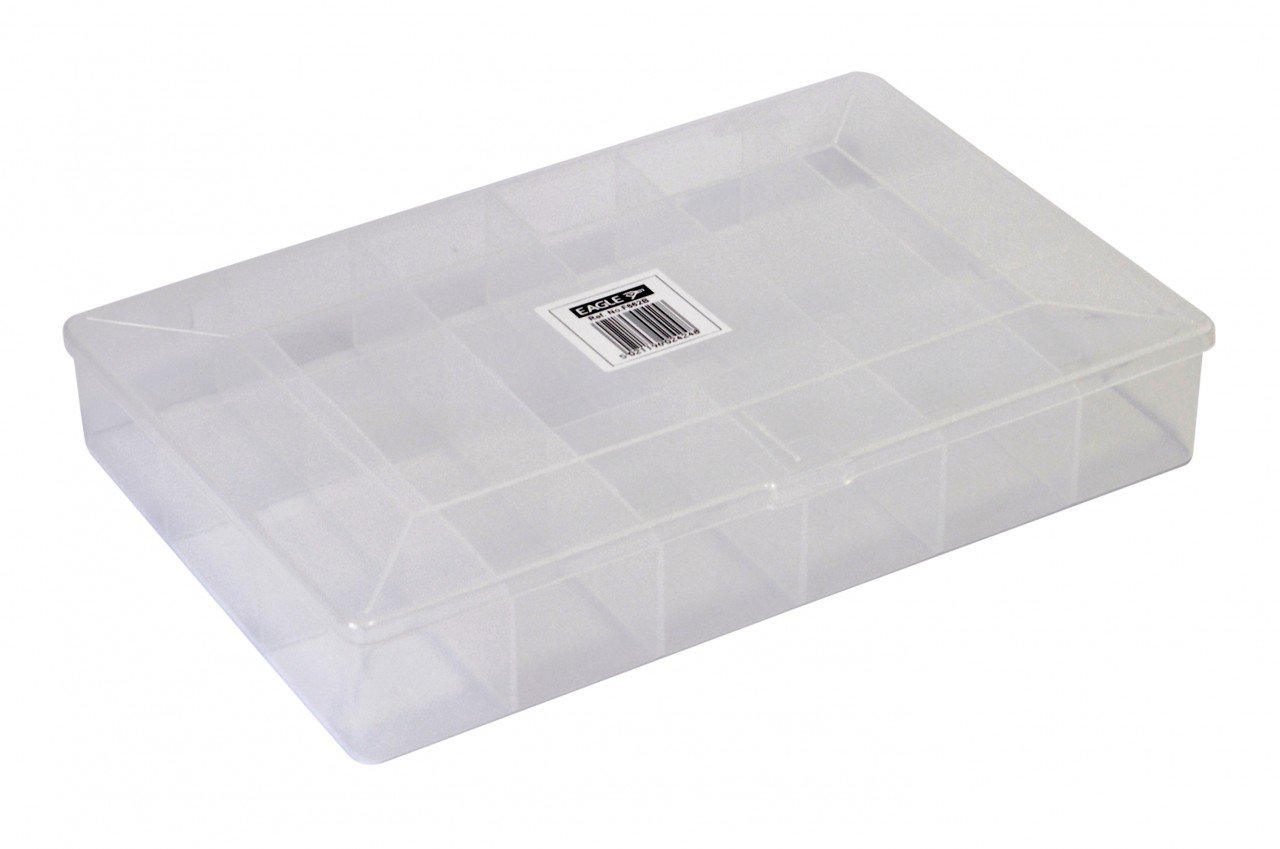 White Size 18 Compartment Box with Hinged Lid and Semi Transparent Finish