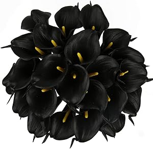Luyue Calla Lily Bridal Wedding Bouquet Head Lataex Real Touch Flower Bouquets Pack of 20 (Black)