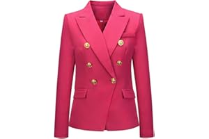 chouyatou Women's Vintage Double Breasted Slim Fit Dress Suit Blazer Jacket