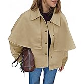 Tankaneo Womens Cropped Trench Coat Casual Lapel Single Breasted Cape Sleeve Short Jacket 2025 Fall Fashion Outerwear