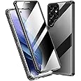 Guppy Anti Peeping Case for Galaxy S23 Ultra, 360 Degree Front and Back Clear Protector Privacy Tempered Glass Full Body Protection Magnetic Adsorption Metal Bumper Frame Flip Cover(Black)