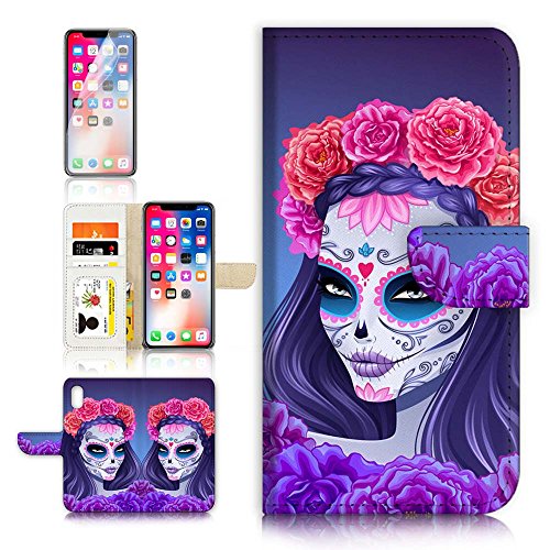 (for iPhone XR) Flip Wallet Case Cover & Screen Protector Bundle - A20256 Sugar Skull