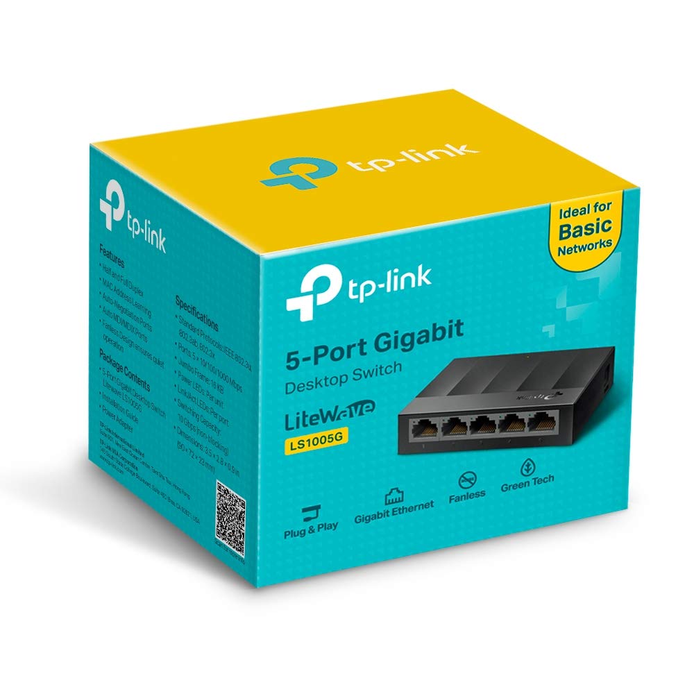 TP-Link LS1005G 5-Port Desktop Switch (5 x Gigabit Auto-Negotiation RJ45 Ports, IEEE 802.3X, Plug and Play, energiesparend, Plastikgehäuse für einfache Tisch- oder Wandmontage) schwarz 6