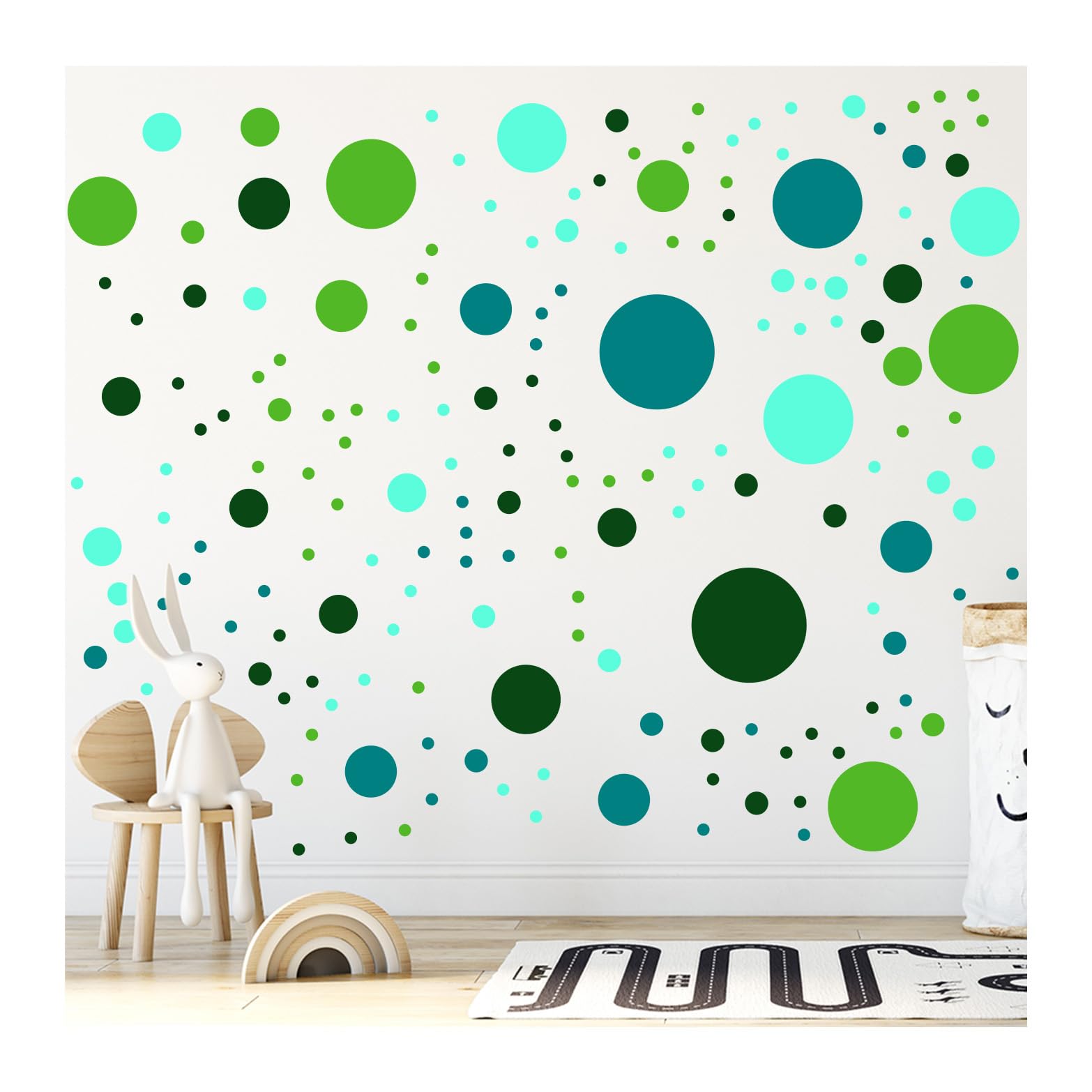 StickerDeen 500+ Assorted Polka Dot Circle Wall Stickers for Kids Bedroom Living Room, Classroom, Playroom Decor Removable Vinyl Wall Stickers Dots Wall Decals (Greens (Mixed))