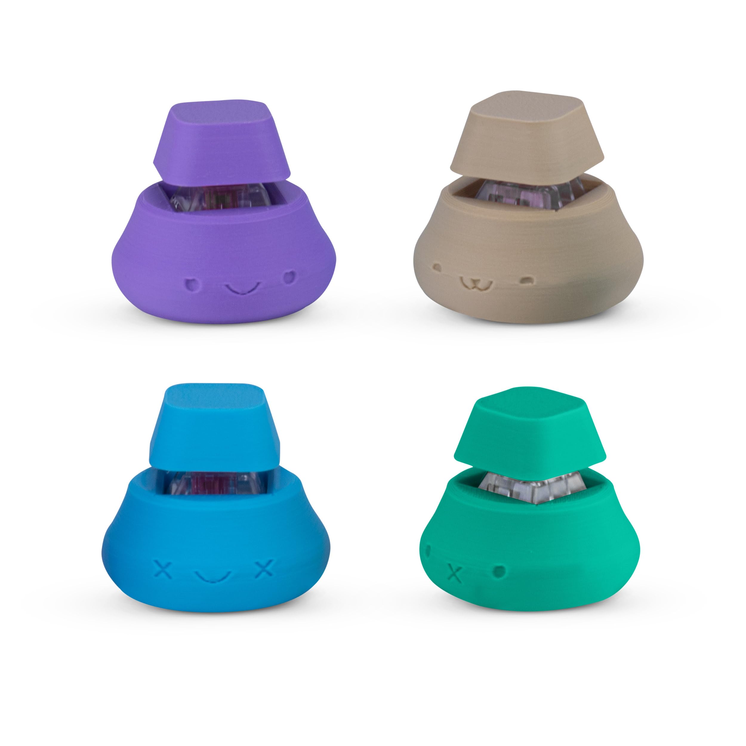 Photo 1 of ***MISSING ONE**Kawaii Fidget Clicker Set, 4 Pack, Tactile Clickly Feel, Stress Relief & Anxiety, ADHD Toys, Purple Blue Green Beige (3 Loud Clickly, 1 Less Clicky), with Lanyards