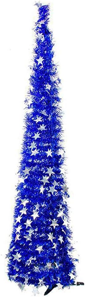 5ft Glittering Christmas Trees Foldable Bling Star & Moon Xmas Tree w/ Stand Decorative Artificial Collapsible Pop Up Christmas Tinsel Tree Home Event Decoration Wedding Party Favors (Star-Blue)