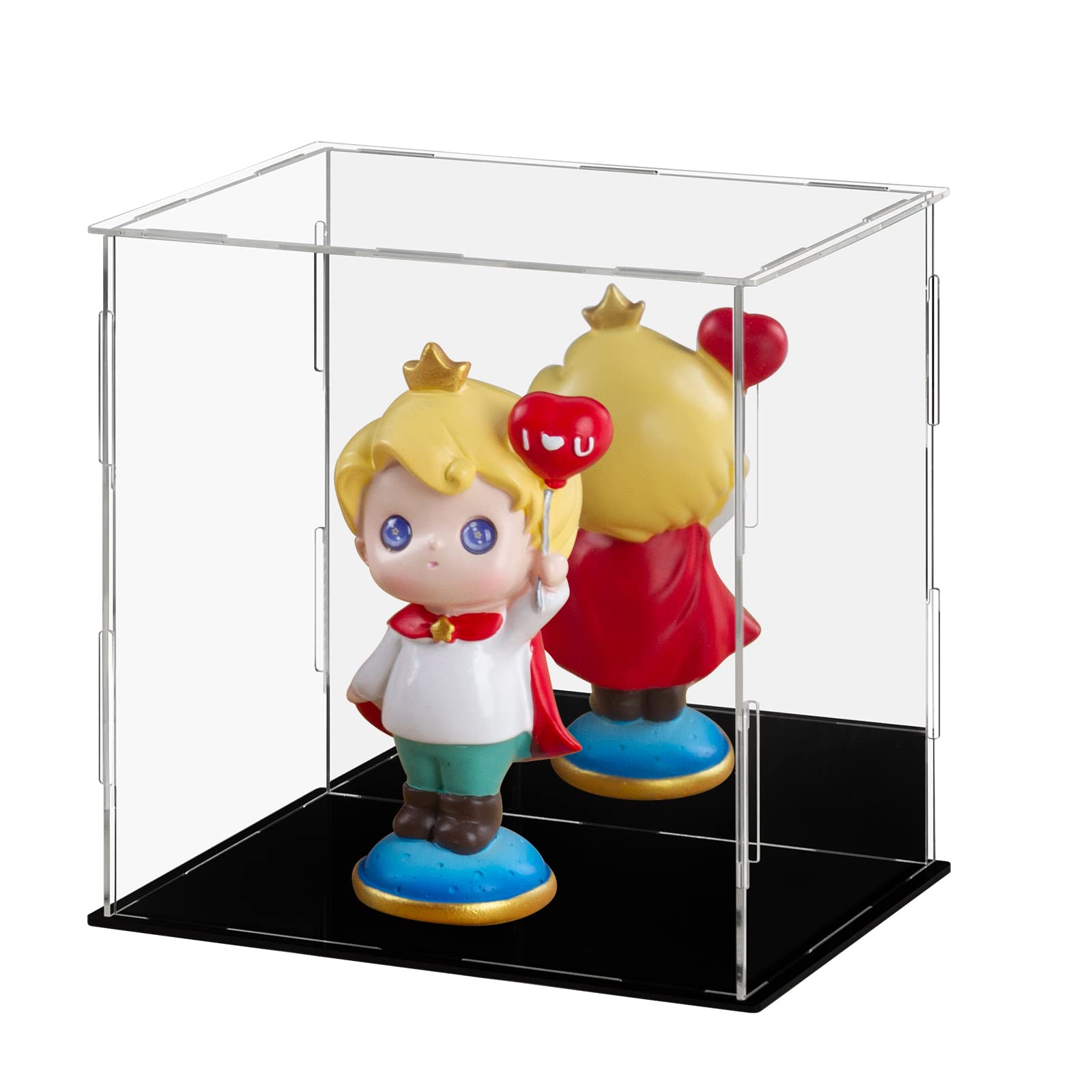Dezzer Acrylic Display Case Box with Black Base, Assemble Countertop Clear Acrylic Dustproof Protection Showcase for Action Figures Toys, Collectibles, Home Storage (20x15x20cm)