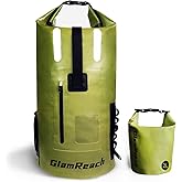 Glamreach waterproof backpack 55L- Heavy Duty & Dirt Resistant Roll Top Sack, Essential Gear for Kayaking, Hiking, Camping, Beach Travel with 2L dry bag (Green, 55L)