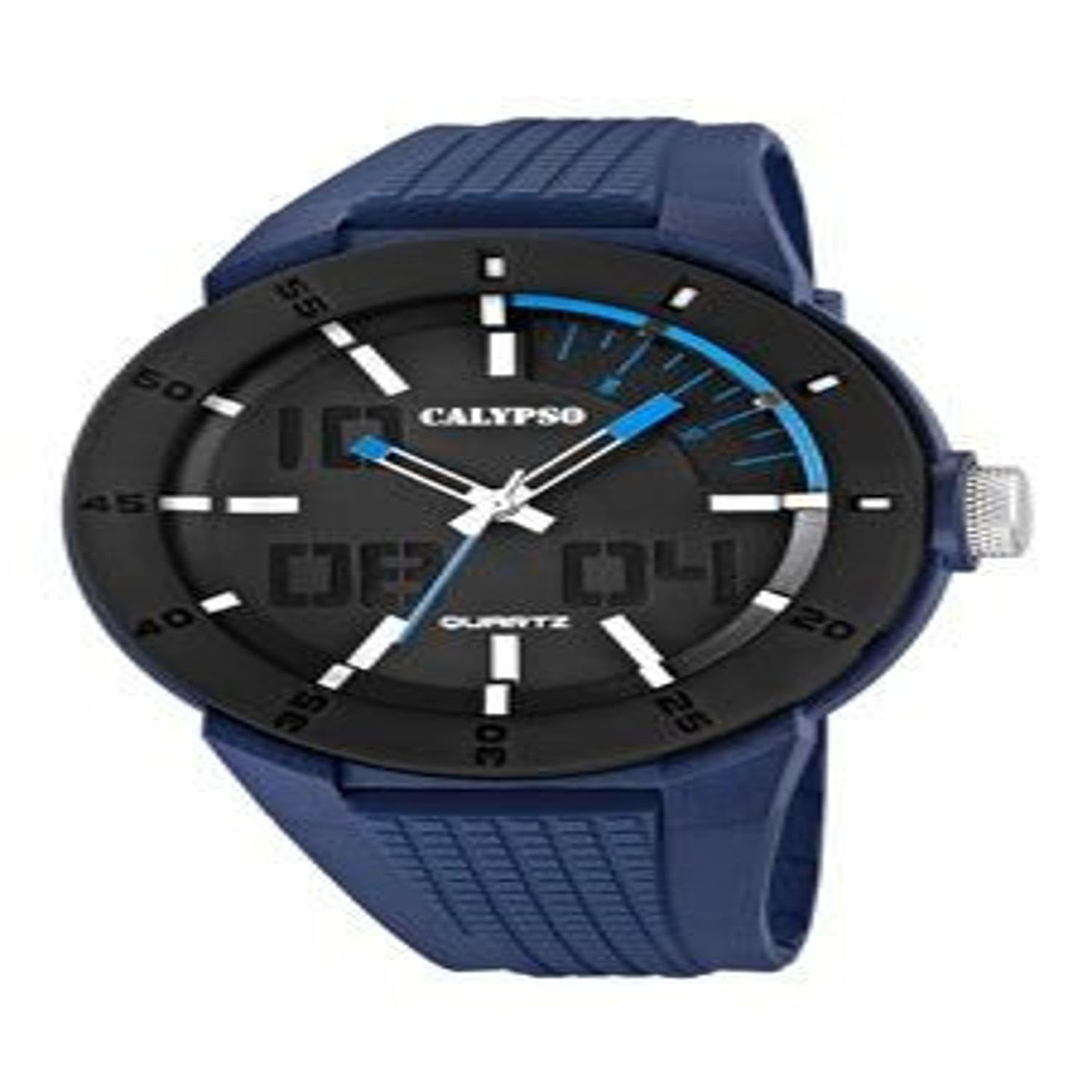 Calypso Men's Quartz Watch with Black Dial Analogue Display and Blue Plastic Strap K5629/3