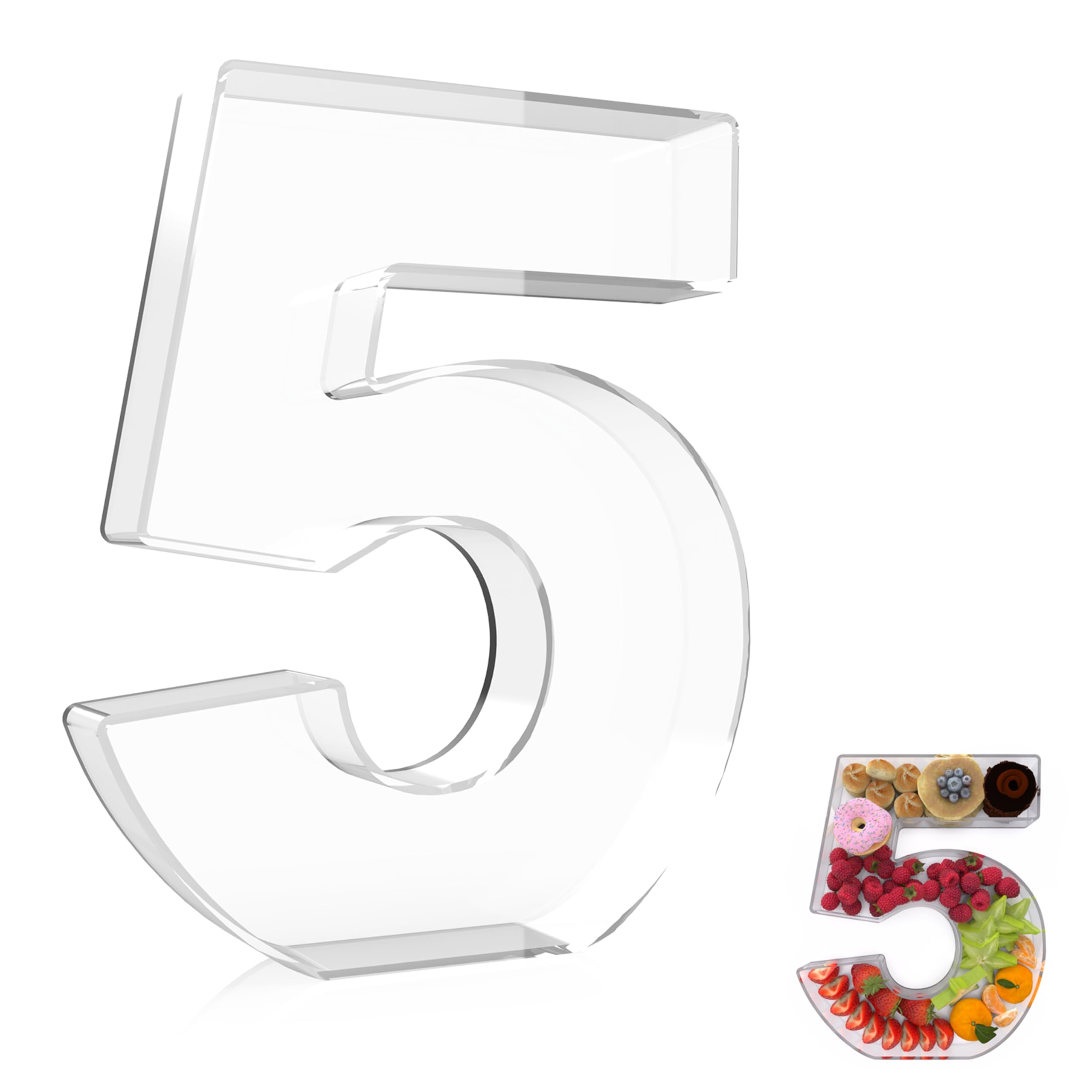 Photo 1 of 13.8" Extra Large Acrylic Number Charcuterie Board Box, Reusable Fillable Number Cake Candy Dish Display Serving Tray for Birthday Anniversary Party Decoration (5)