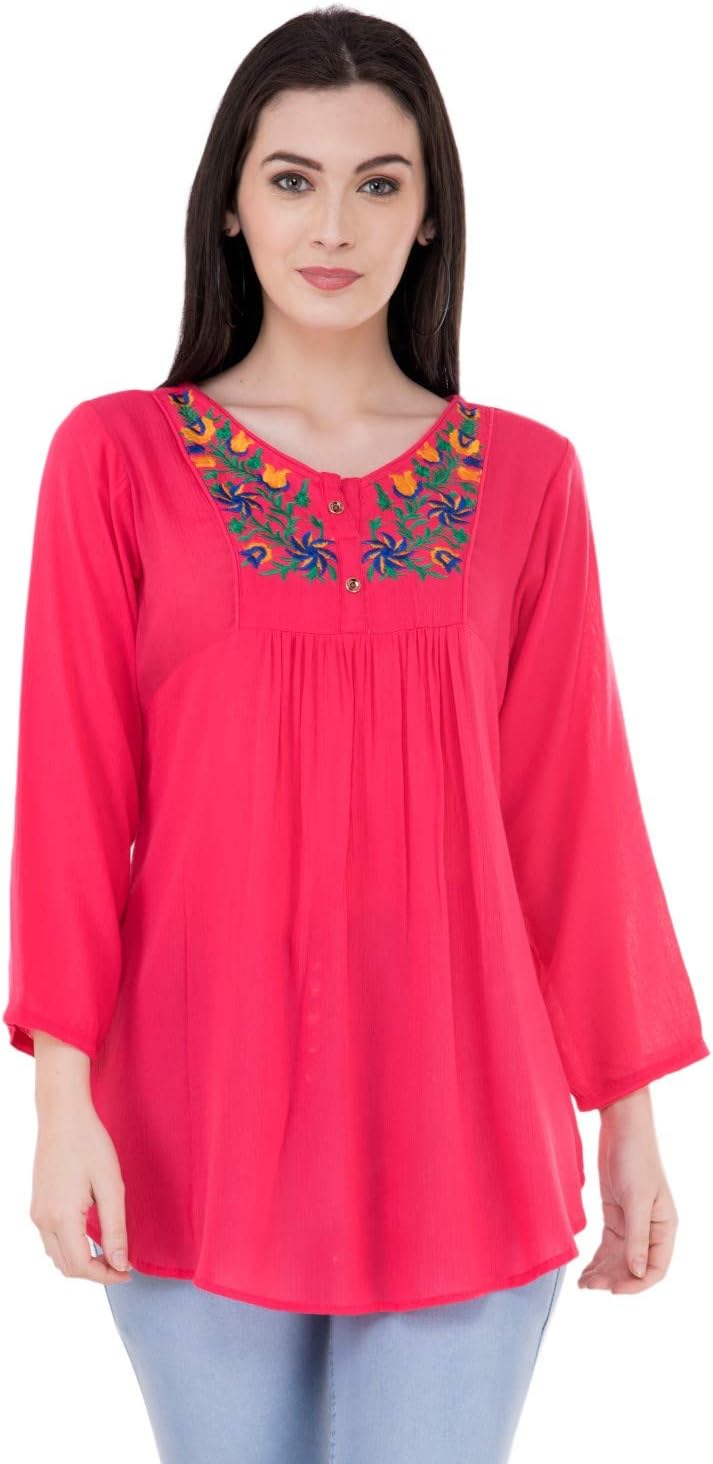 SAAKAA Women's Crepe Pink Printed Tunic