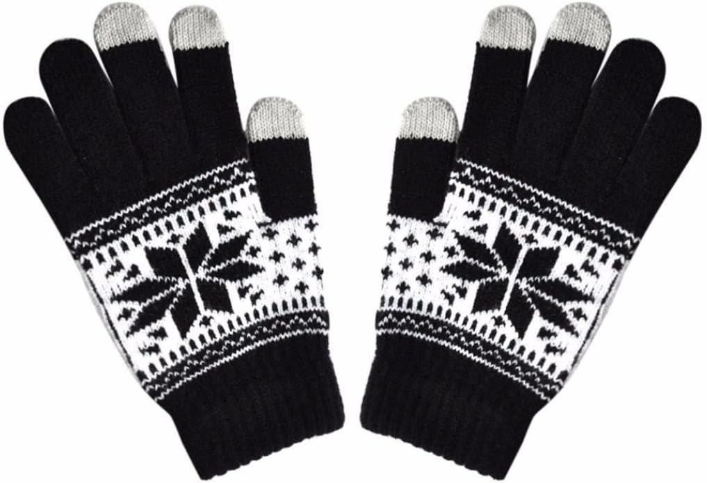 Men Women Mittens Fashion Winte Snowflake Texting Cap Active Smart Phone Knit Soft Screen Gloves (Black)