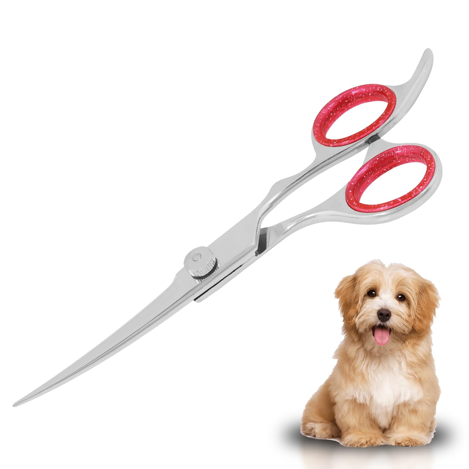 SS INSTRUMENTX Dog Grooming Scissors, Professional Stainless Steel Curved Dog Scissors with Safety Round Tip, Pet Grooming Shears for Dogs & Cats Hair Cutting Trimming Scissors, Single Pet Scissor