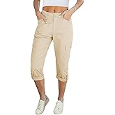 LookbookStore Capri Pants for Women High Waisted Cargo Casual Elastic Waist Rolled Hem Summer Capris Pants with Pockets