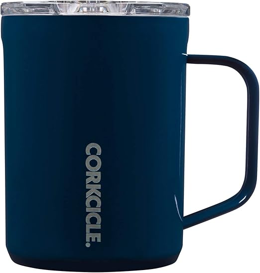 Amazon Com Corkcicle 16oz Coffee Mug Triple Insulated Stainless Steel Cup With Handle Gloss Navy Kitchen Dining