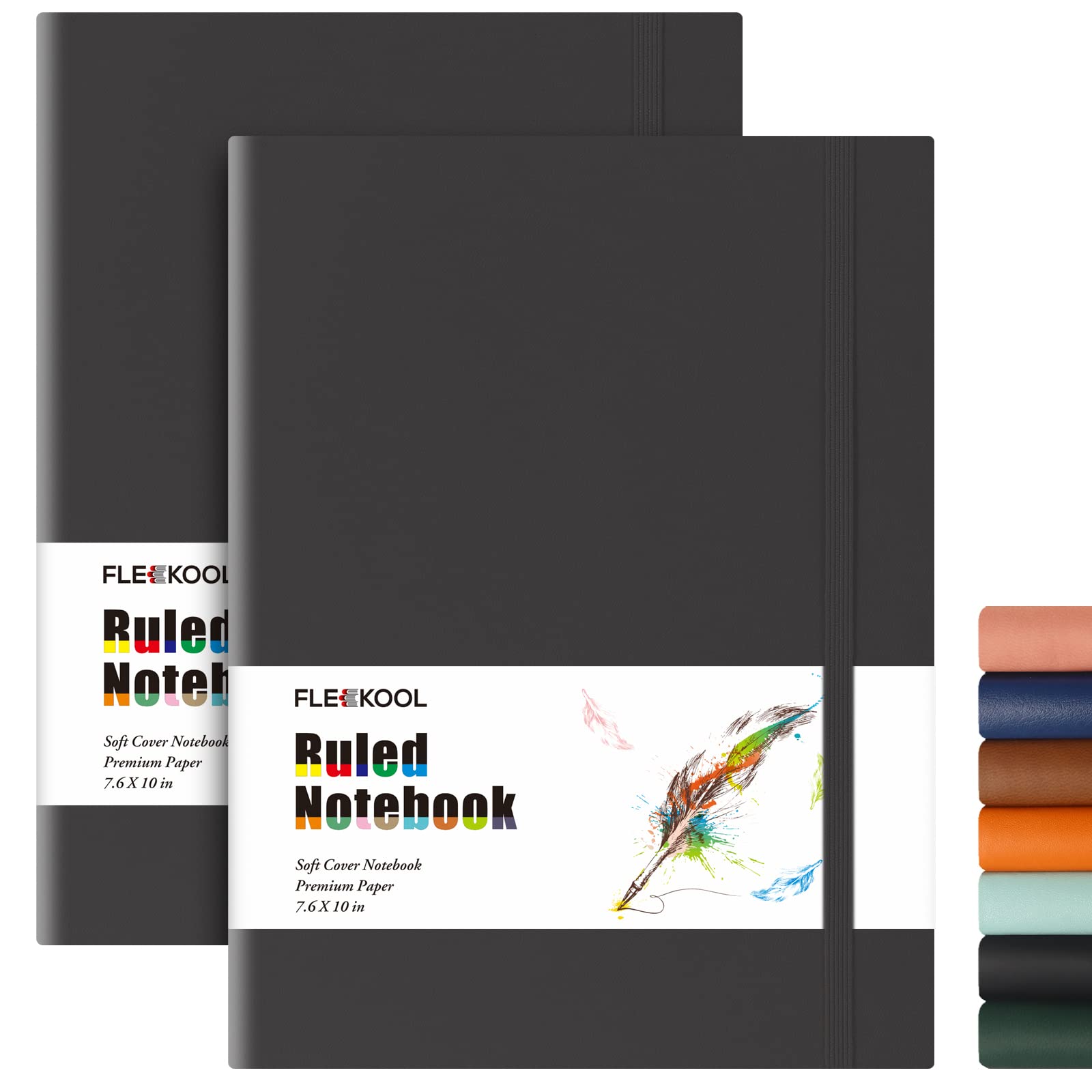FLEEKOOL B5 College Ruled Notebook 2 Pack - Softcover Composition Notebooks with 100gsm Thick Paper,376 Numbered Pages,19 x 25 cm,Inner Pocket - Black Black — image 1
