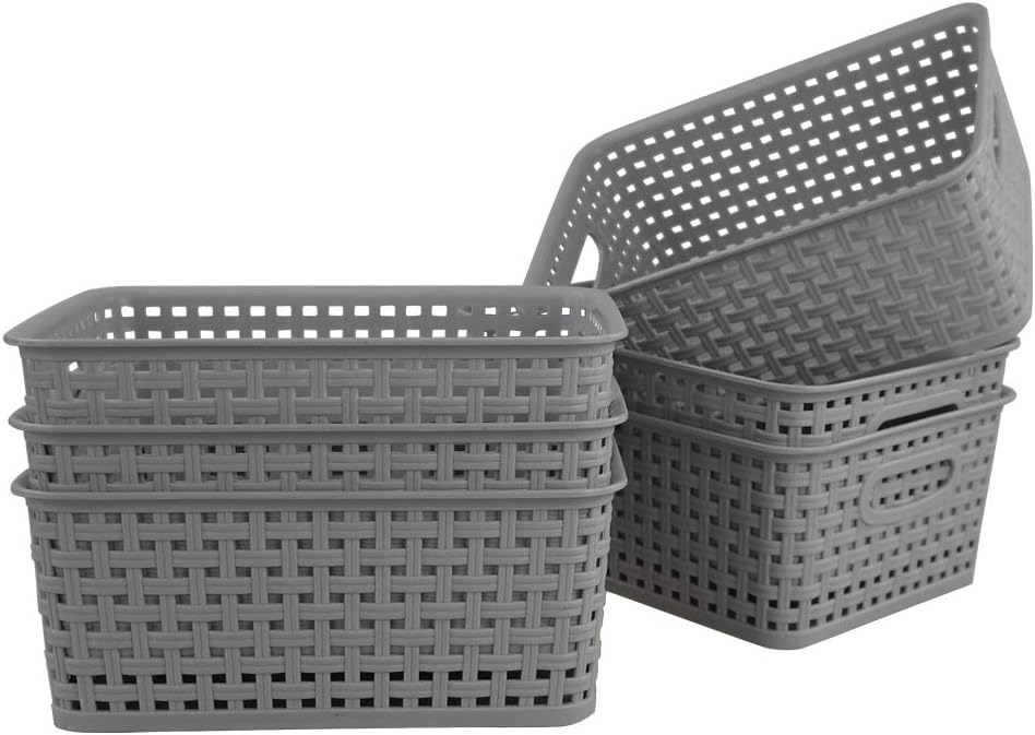 Yarebest 6-pack Weave Storage Baskets, Plastic Grey Basket, Small Baskets