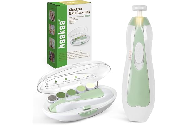 haakaa Baby Nail File Electric Baby Nail Care Set with LED Light, Baby Nail Clippers for Newborn/Infants/Adults Toenails and