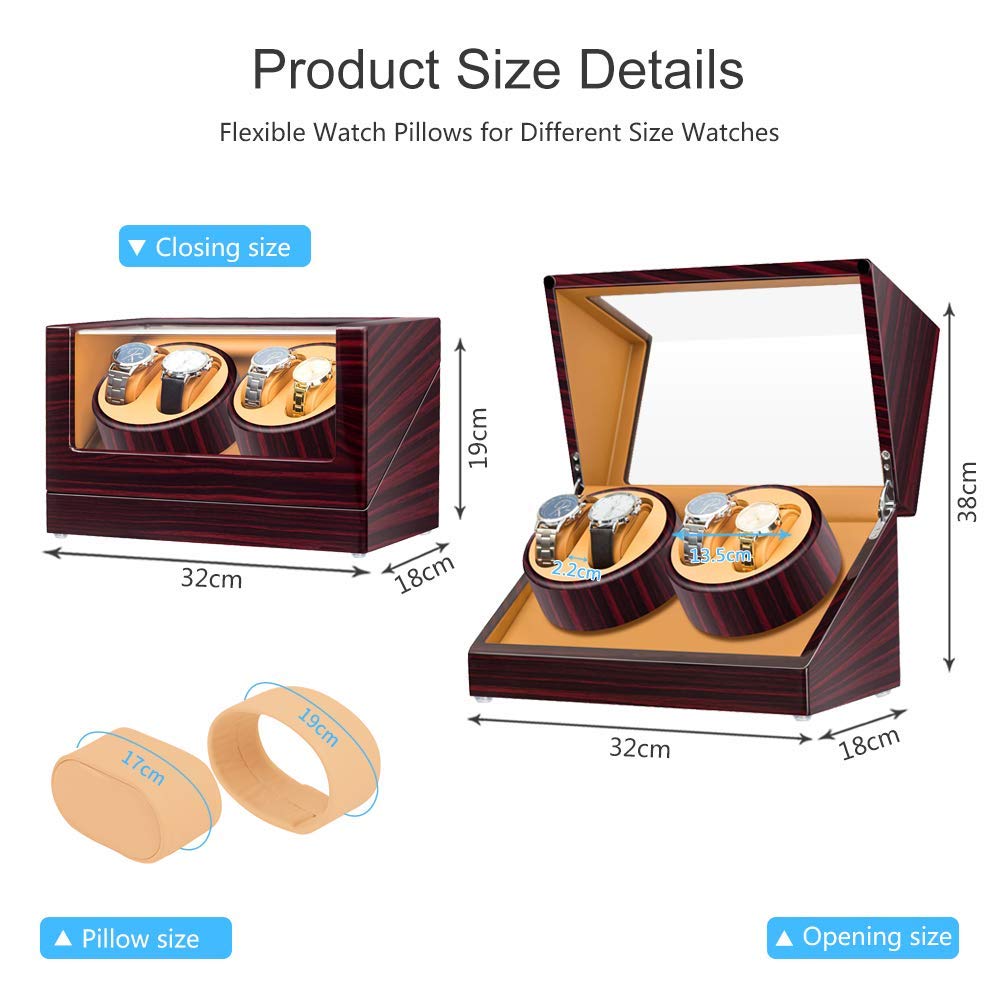 JQUEEN Watch Winder Winds 4 Heavy Watches with Quiet Motor