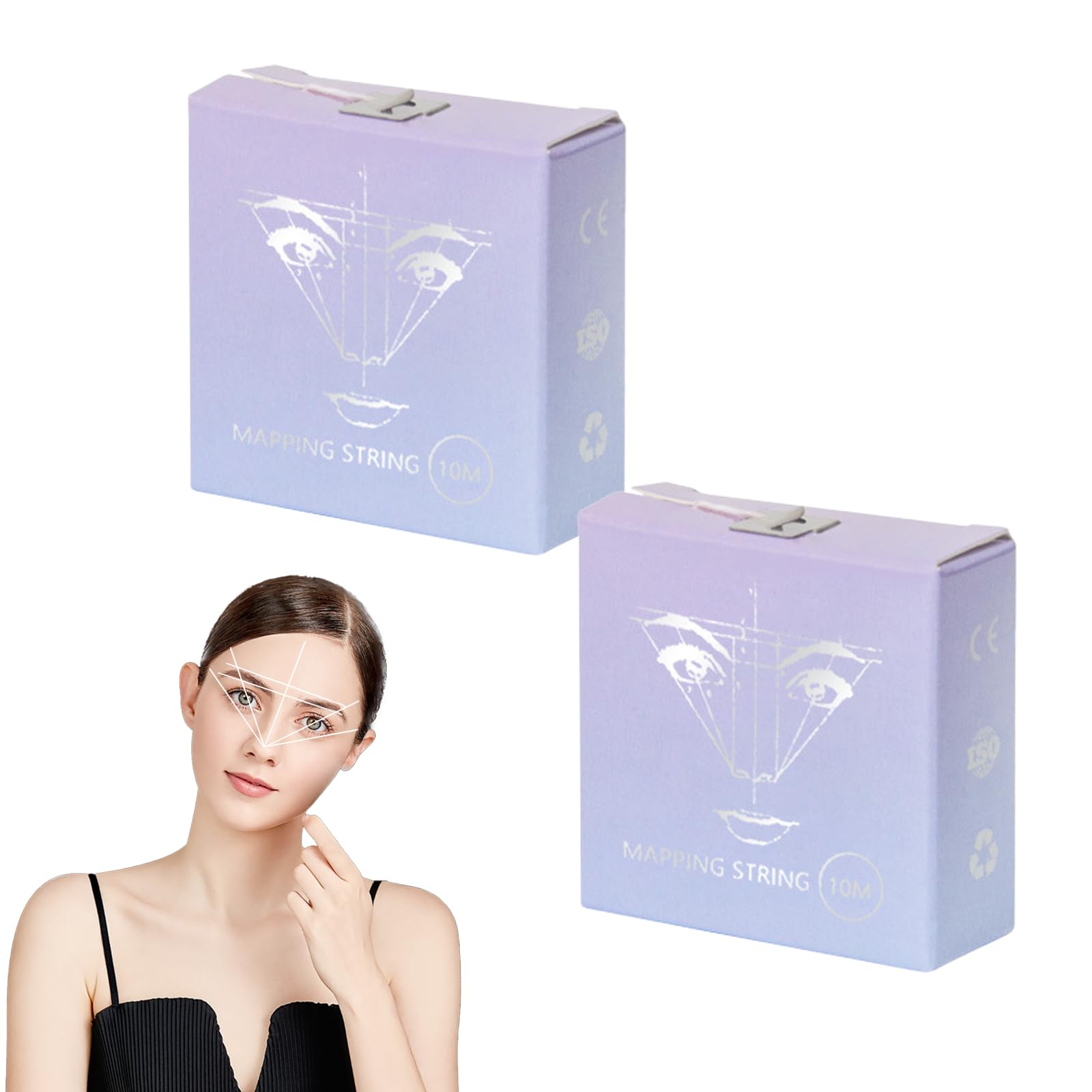 2PCS Pre-Inked White Ink,Eyebrow Mapping String,Mapping String Black Brow,Pre-Inked Mapping String for Permanent Makeup and Microblading Supplies,Easy-to-Use Mapping String for Brow Mapping 10M/32.8ft