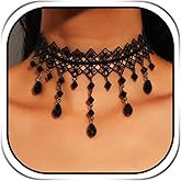 JAKAWIN Black Lace Choker Necklace Gothic Beaded Pendant Necklaces for Women